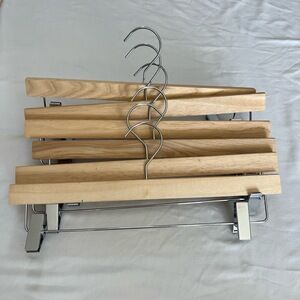 Set of 6 Solid Wood Pant Hanger One Size Brown Trouser Clamp Metal Hook